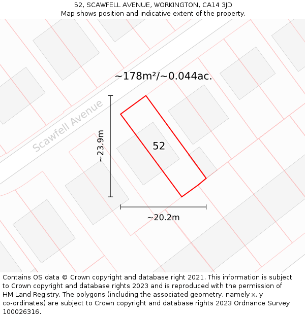 52, SCAWFELL AVENUE, WORKINGTON, CA14 3JD: Plot and title map