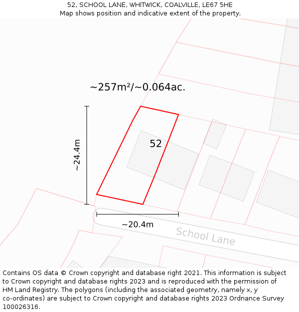 52, SCHOOL LANE, WHITWICK, COALVILLE, LE67 5HE: Plot and title map