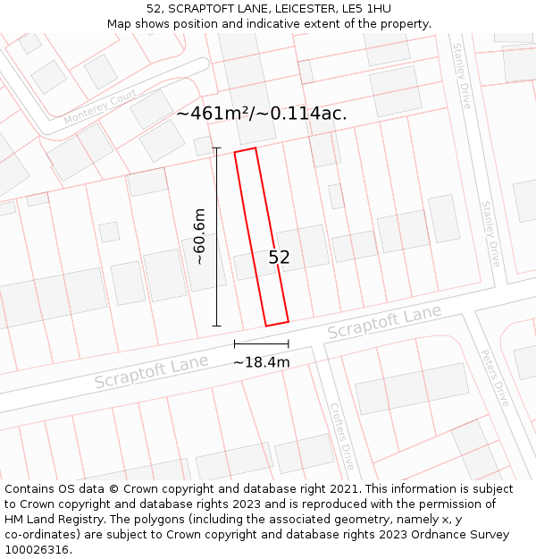 52, SCRAPTOFT LANE, LEICESTER, LE5 1HU: Plot and title map