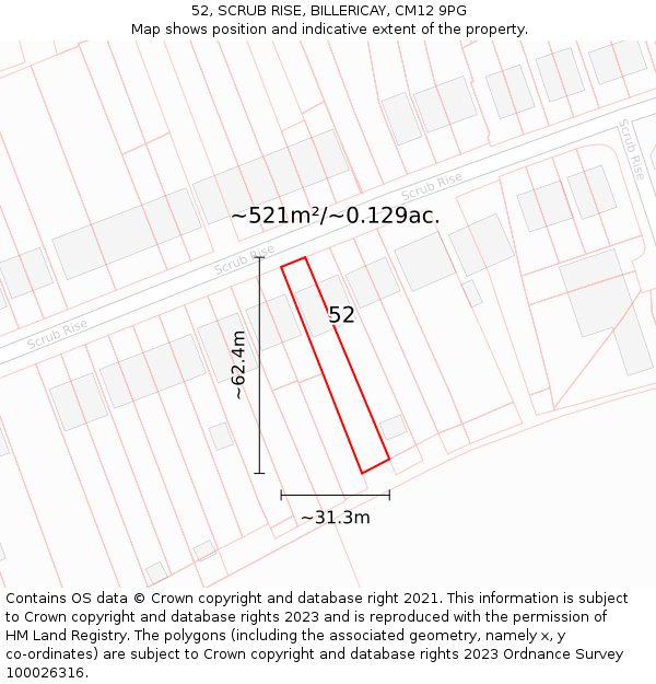 52, SCRUB RISE, BILLERICAY, CM12 9PG: Plot and title map