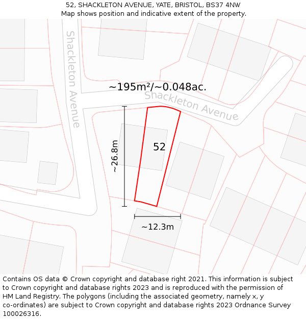 52, SHACKLETON AVENUE, YATE, BRISTOL, BS37 4NW: Plot and title map