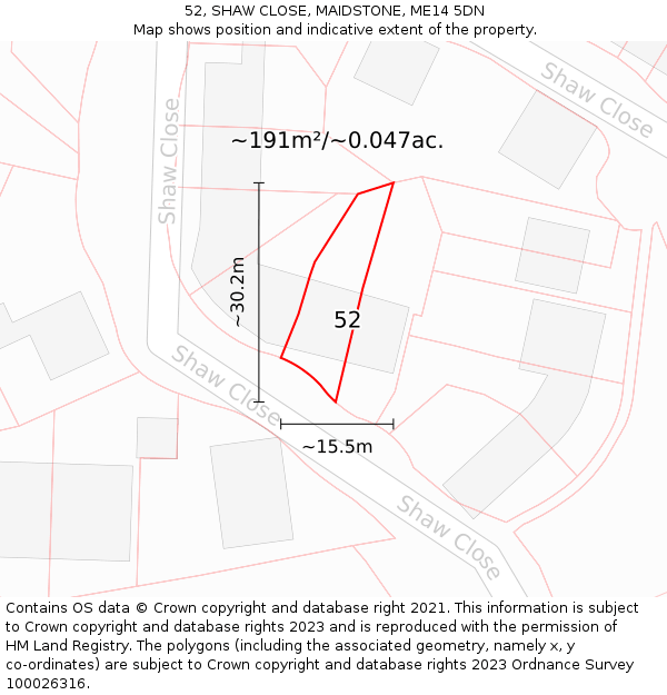 52, SHAW CLOSE, MAIDSTONE, ME14 5DN: Plot and title map