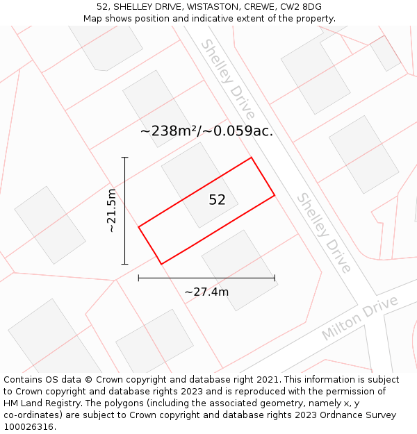 52, SHELLEY DRIVE, WISTASTON, CREWE, CW2 8DG: Plot and title map