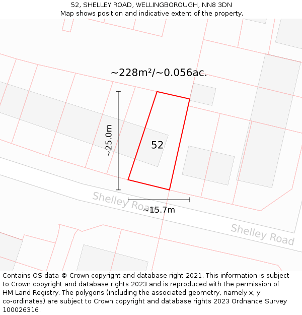 52, SHELLEY ROAD, WELLINGBOROUGH, NN8 3DN: Plot and title map