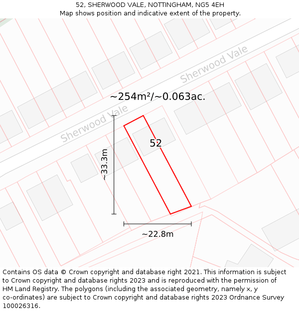 52, SHERWOOD VALE, NOTTINGHAM, NG5 4EH: Plot and title map