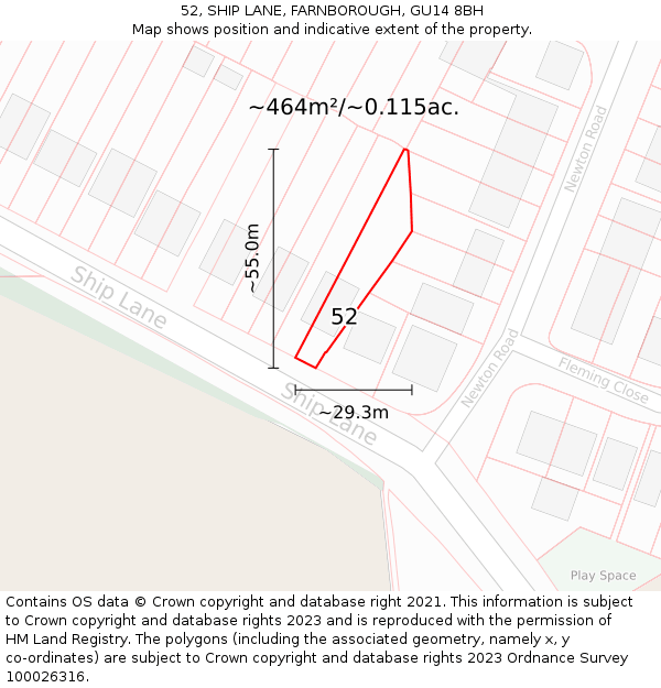 52, SHIP LANE, FARNBOROUGH, GU14 8BH: Plot and title map