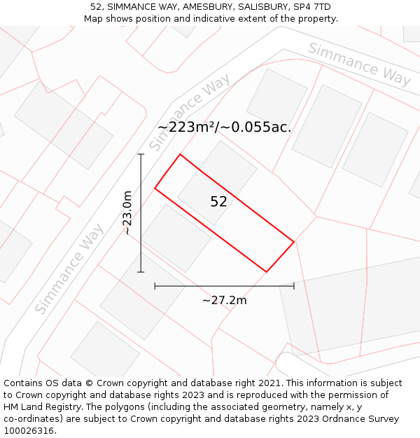 52, SIMMANCE WAY, AMESBURY, SALISBURY, SP4 7TD: Plot and title map