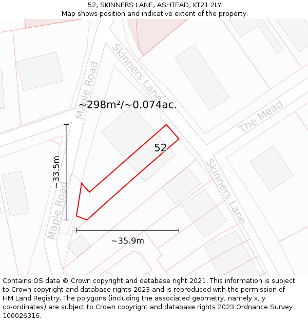 52, SKINNERS LANE, ASHTEAD, KT21 2LY: Plot and title map