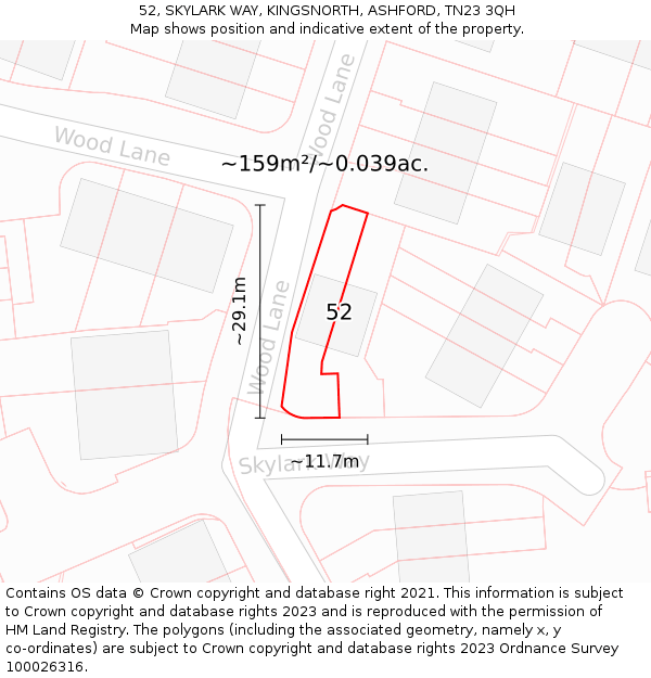 52, SKYLARK WAY, KINGSNORTH, ASHFORD, TN23 3QH: Plot and title map