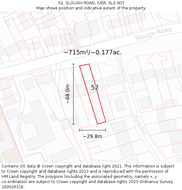 52, SLOUGH ROAD, IVER, SL0 0DT: Plot and title map