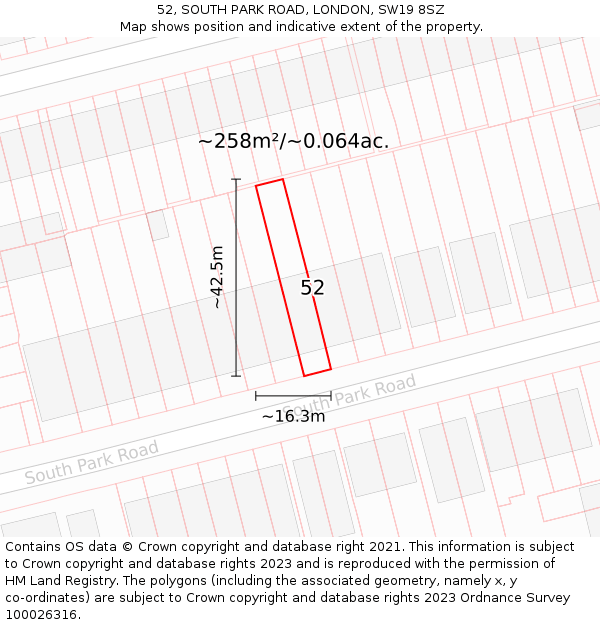 52, SOUTH PARK ROAD, LONDON, SW19 8SZ: Plot and title map