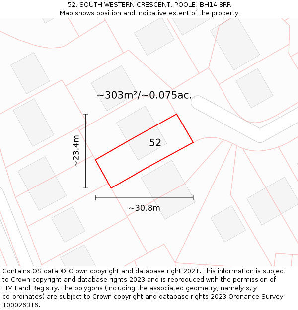 52, SOUTH WESTERN CRESCENT, POOLE, BH14 8RR: Plot and title map