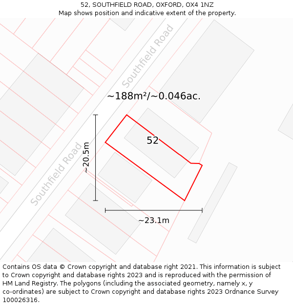 52, SOUTHFIELD ROAD, OXFORD, OX4 1NZ: Plot and title map