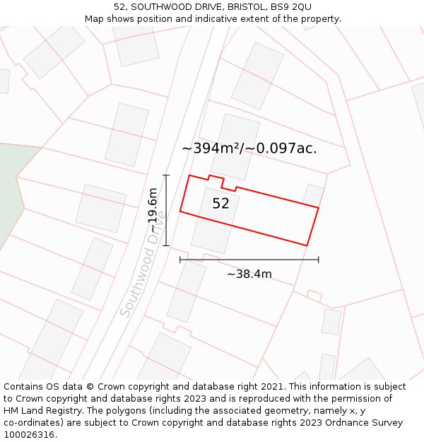 52, SOUTHWOOD DRIVE, BRISTOL, BS9 2QU: Plot and title map