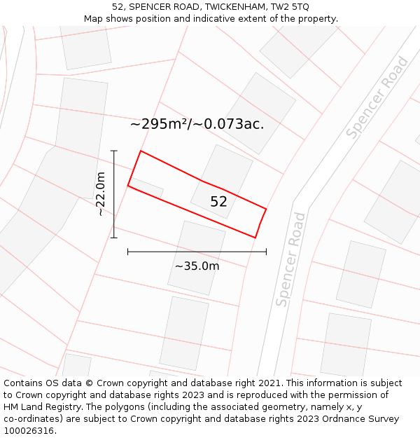 52, SPENCER ROAD, TWICKENHAM, TW2 5TQ: Plot and title map