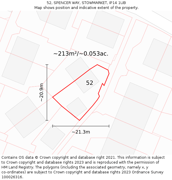 52, SPENCER WAY, STOWMARKET, IP14 1UB: Plot and title map