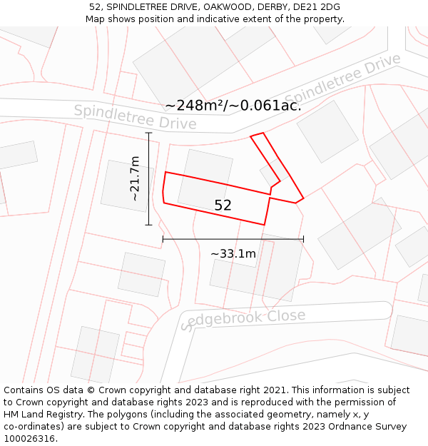 52, SPINDLETREE DRIVE, OAKWOOD, DERBY, DE21 2DG: Plot and title map