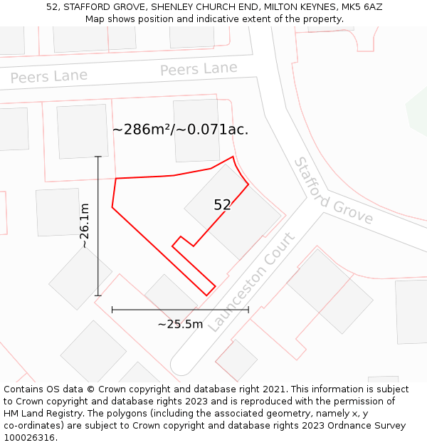 52, STAFFORD GROVE, SHENLEY CHURCH END, MILTON KEYNES, MK5 6AZ: Plot and title map