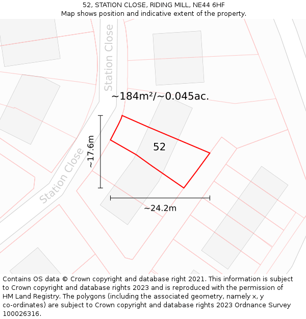 52, STATION CLOSE, RIDING MILL, NE44 6HF: Plot and title map