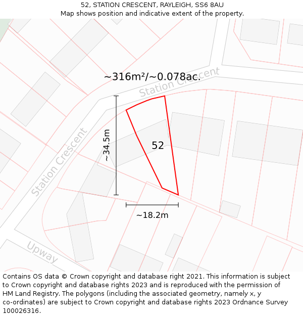 52, STATION CRESCENT, RAYLEIGH, SS6 8AU: Plot and title map