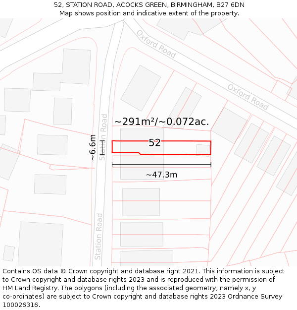 52, STATION ROAD, ACOCKS GREEN, BIRMINGHAM, B27 6DN: Plot and title map