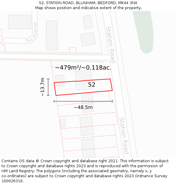 52, STATION ROAD, BLUNHAM, BEDFORD, MK44 3NX: Plot and title map