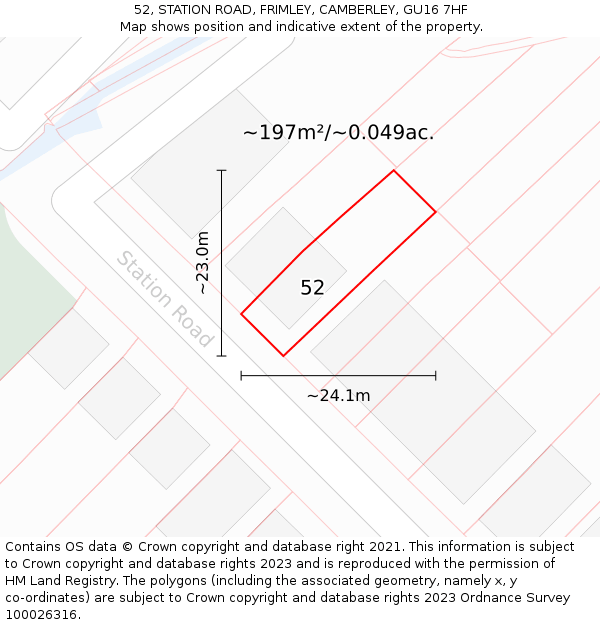 52, STATION ROAD, FRIMLEY, CAMBERLEY, GU16 7HF: Plot and title map