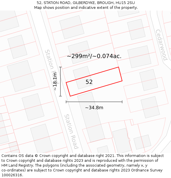 52, STATION ROAD, GILBERDYKE, BROUGH, HU15 2SU: Plot and title map