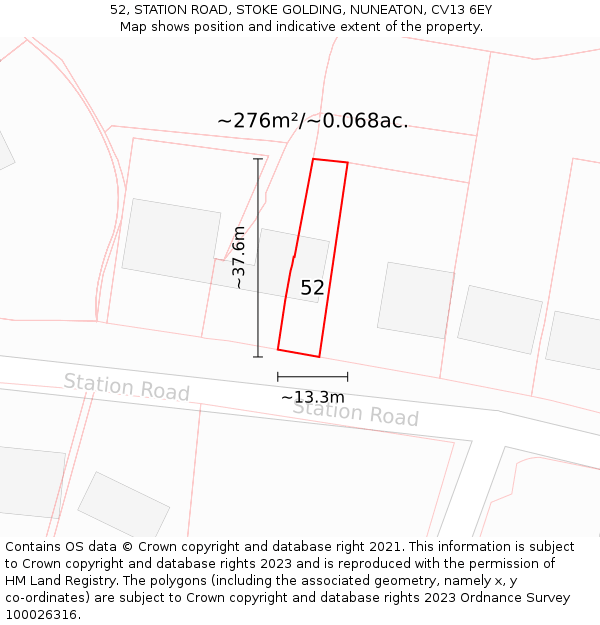 52, STATION ROAD, STOKE GOLDING, NUNEATON, CV13 6EY: Plot and title map