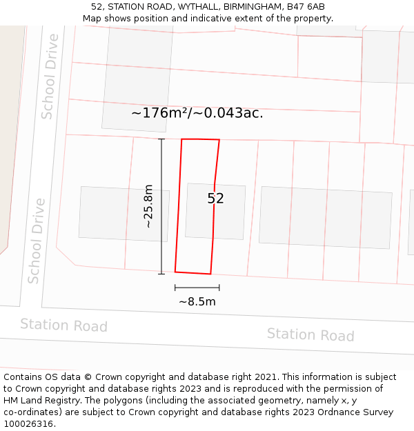 52, STATION ROAD, WYTHALL, BIRMINGHAM, B47 6AB: Plot and title map