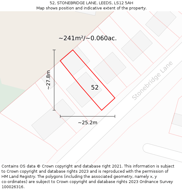 52, STONEBRIDGE LANE, LEEDS, LS12 5AH: Plot and title map