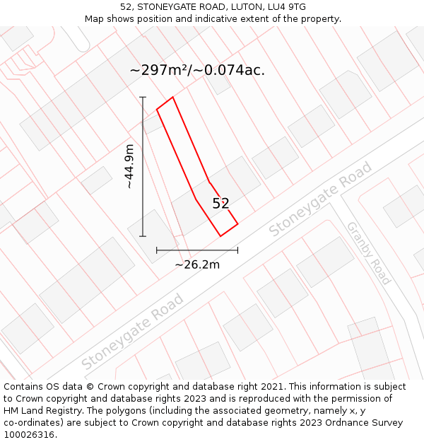 52, STONEYGATE ROAD, LUTON, LU4 9TG: Plot and title map