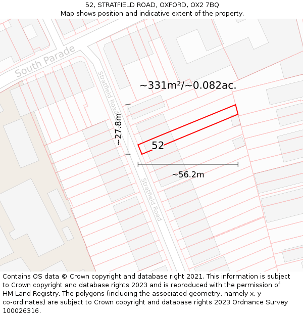 52, STRATFIELD ROAD, OXFORD, OX2 7BQ: Plot and title map