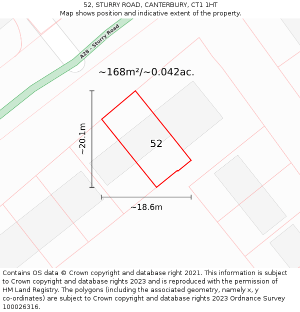 52, STURRY ROAD, CANTERBURY, CT1 1HT: Plot and title map