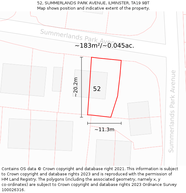 52, SUMMERLANDS PARK AVENUE, ILMINSTER, TA19 9BT: Plot and title map