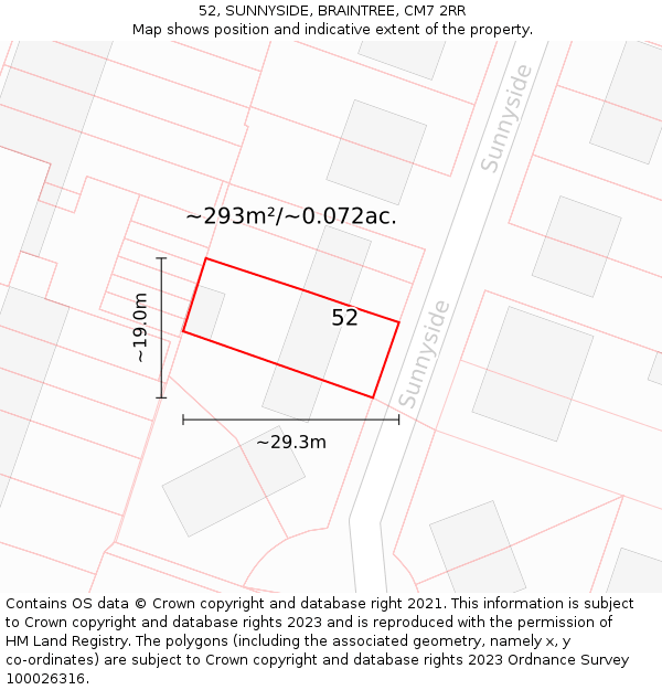 52, SUNNYSIDE, BRAINTREE, CM7 2RR: Plot and title map