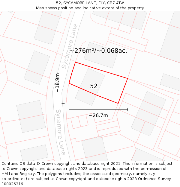 52, SYCAMORE LANE, ELY, CB7 4TW: Plot and title map