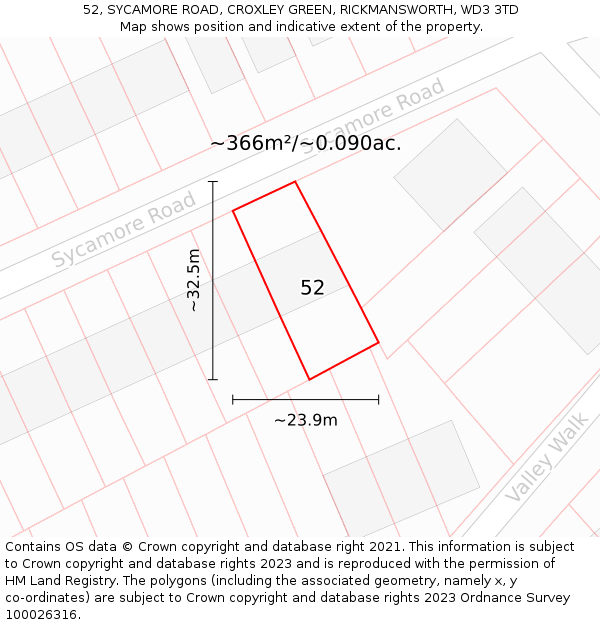 52, SYCAMORE ROAD, CROXLEY GREEN, RICKMANSWORTH, WD3 3TD: Plot and title map