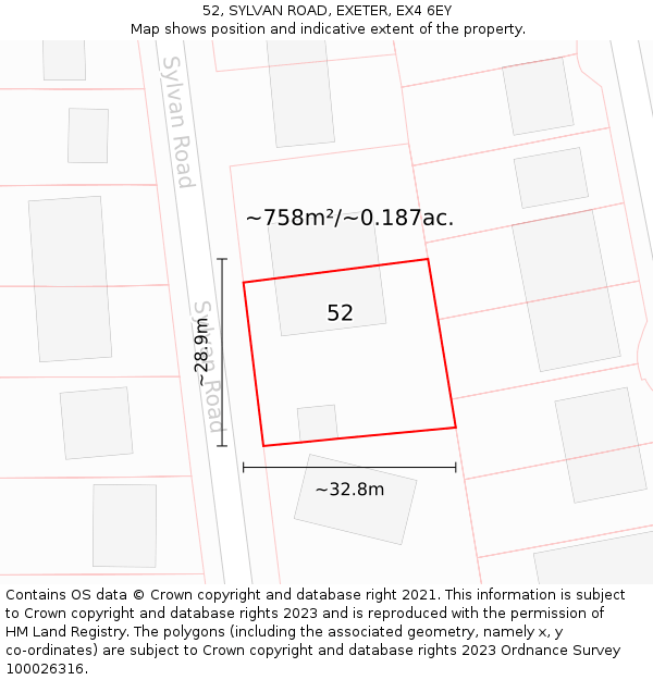52, SYLVAN ROAD, EXETER, EX4 6EY: Plot and title map