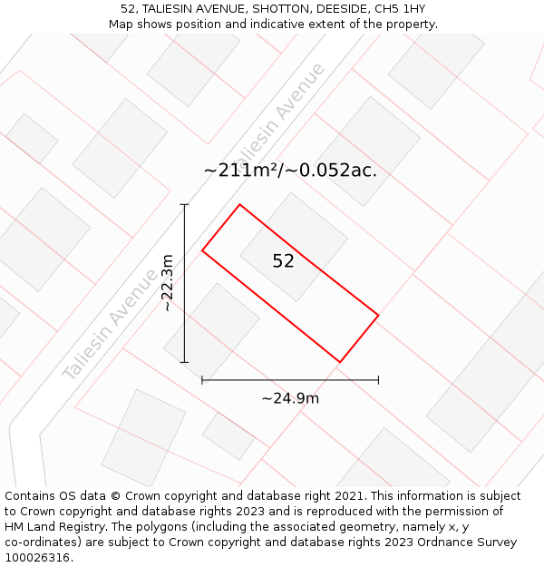 52, TALIESIN AVENUE, SHOTTON, DEESIDE, CH5 1HY: Plot and title map