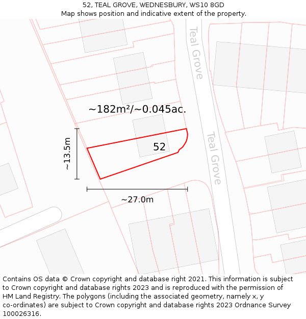 52, TEAL GROVE, WEDNESBURY, WS10 8GD: Plot and title map