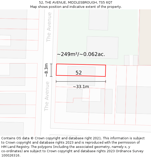 52, THE AVENUE, MIDDLESBROUGH, TS5 6QT: Plot and title map