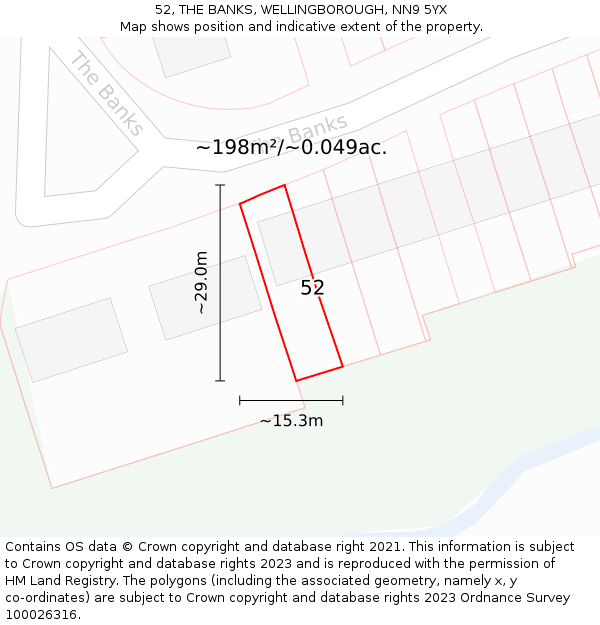 52, THE BANKS, WELLINGBOROUGH, NN9 5YX: Plot and title map