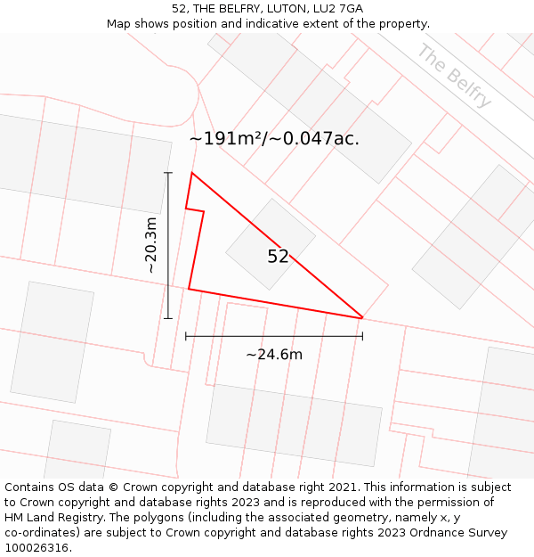 52, THE BELFRY, LUTON, LU2 7GA: Plot and title map