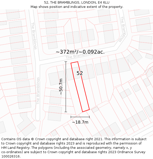 52, THE BRAMBLINGS, LONDON, E4 6LU: Plot and title map