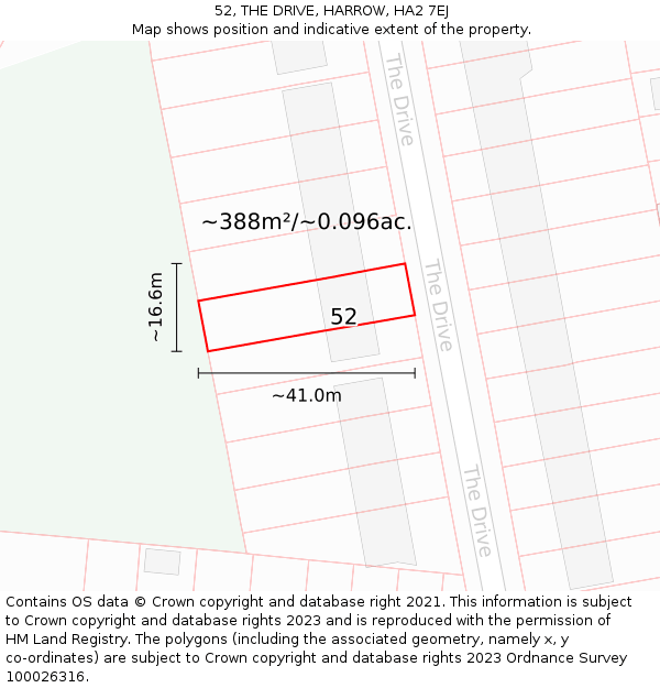 52, THE DRIVE, HARROW, HA2 7EJ: Plot and title map