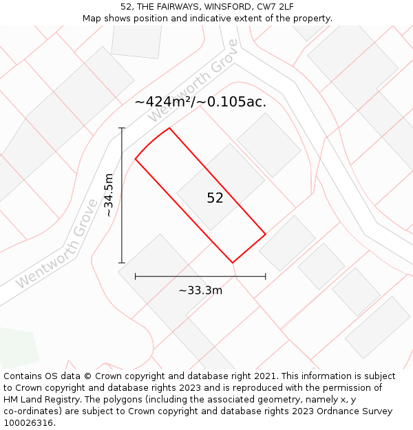 52, THE FAIRWAYS, WINSFORD, CW7 2LF: Plot and title map