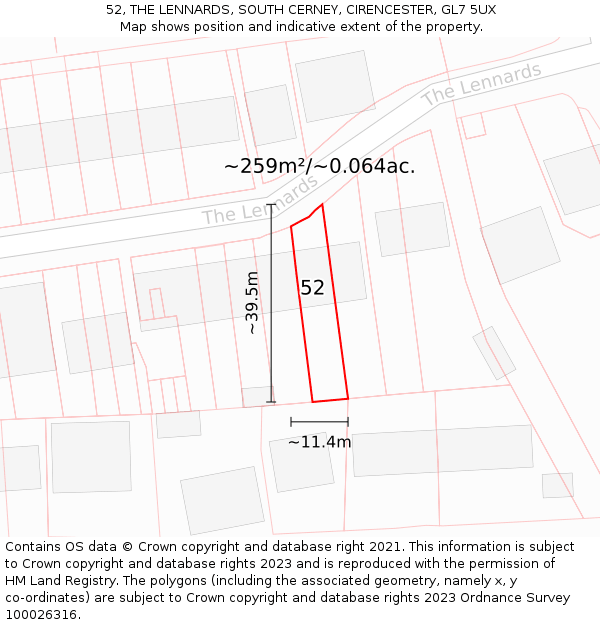 52, THE LENNARDS, SOUTH CERNEY, CIRENCESTER, GL7 5UX: Plot and title map