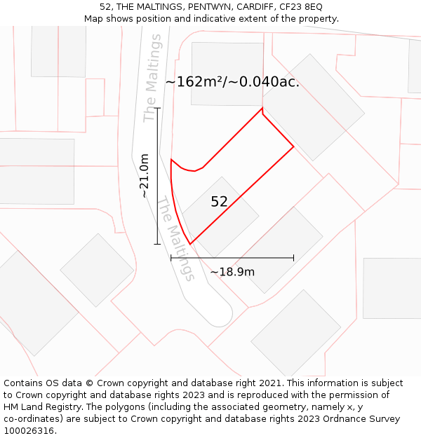 52, THE MALTINGS, PENTWYN, CARDIFF, CF23 8EQ: Plot and title map