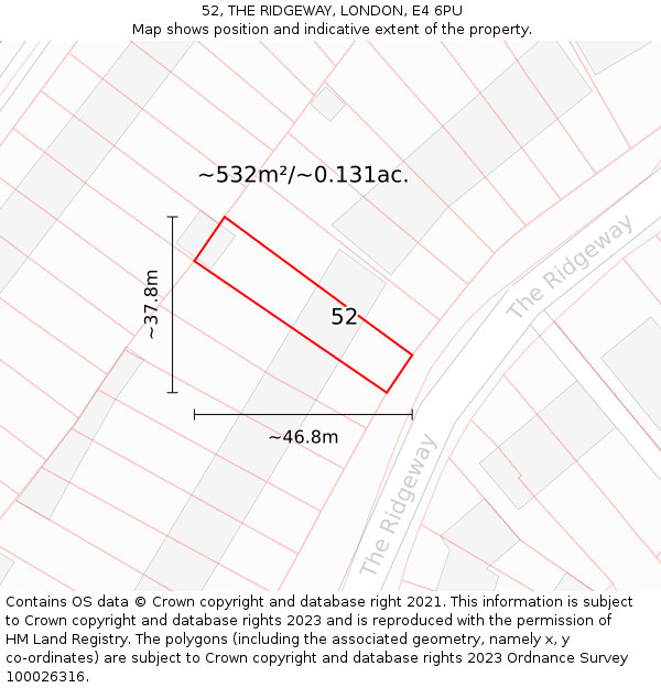 52, THE RIDGEWAY, LONDON, E4 6PU: Plot and title map